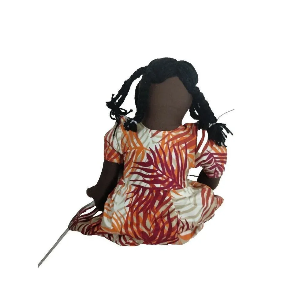 Handmade Cloth Rag‎ Doll African American Girl Braids Dress Toy